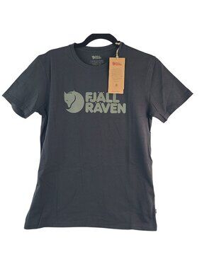 NEW Fjällräven Logo T-Shirt Organic Cotton Black Green Men's Sz Small